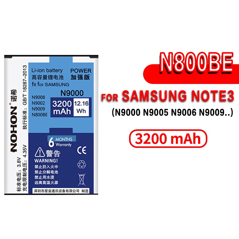 NOHON Batteria Per Samsung Galaxy S9 S8 Più S7 S6 Bordo Più S5 S4 NFC S3 Note8 Note4 Note3 NFC note2 N910X N9100 Phone Bateria: Note3