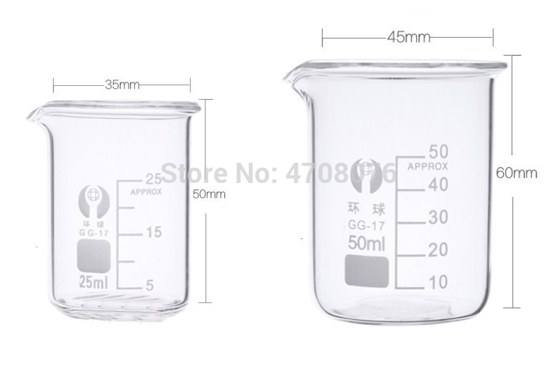 50ml 12pcs/set Pyrex Beaker borosilicate glass Lab glassware chemical measuring cup flat bottom for scientific test