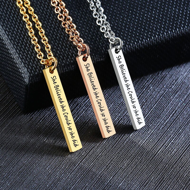 FXM GCC2 steel necklace popular lady 32mm square shape silver color lover women write i am man