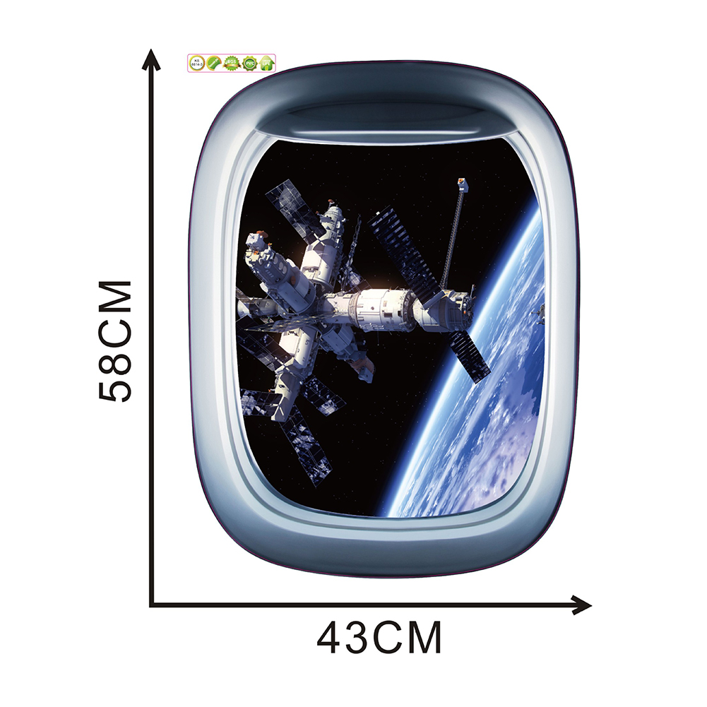 Planet Spaceship Window Pattern Removable Wall Sticker Self Adhesive Decal Waterproof Mural Home Living Room Background Decor