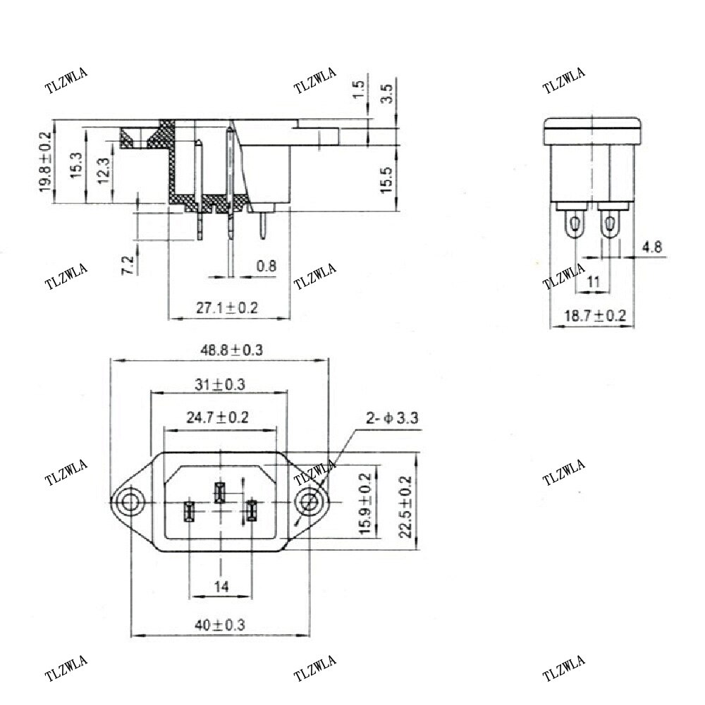 10pcs IEC320 C14 AC Power Socket 250V 10A 3-pin With Ears For Electric Car Computer Power Socket Screw Fixed Copper Core