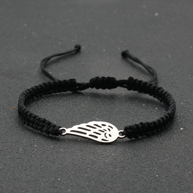 Bransoleta ze stali nierdzewnej Angel Wing Charm bransoletka ręcznie pleciona regulowana Lucky czerwona linka bransoletki dla kobiet mężczyzn biżuteria przyjaźni: Black