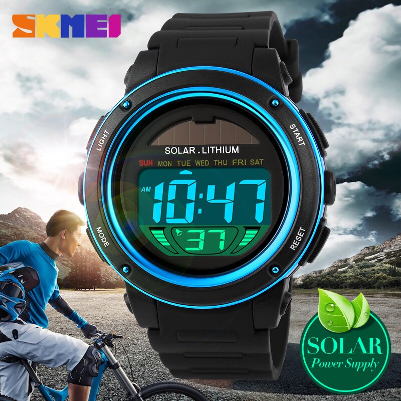 SKMEI Horloge zonne-energie Mannen Elektronische Sport Horloges Multifunctionele Outdoor Waterbestendig Digitale Horloges