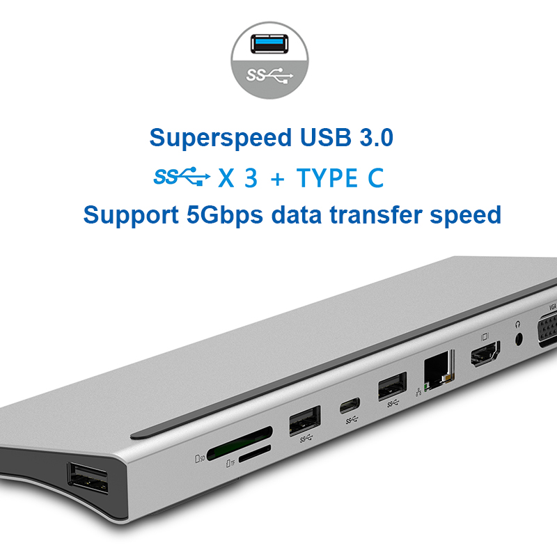 11 in 1 USB C Laptop Docking Bahnhof Typ C zu HDMI VGA RJ45 Ethernet USB 3.0 SD/TF Karte Leser Mit PD Ladung Für Macbook Profi