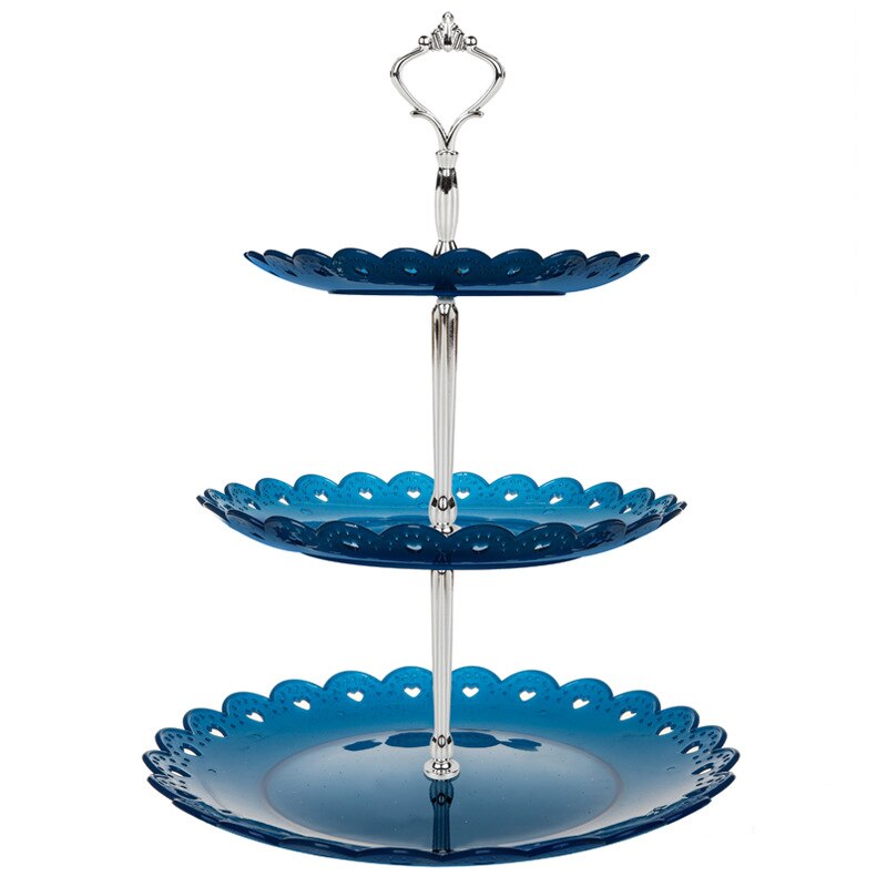 Plato de fruta de estilo europeo, soporte de pastel de tres niveles, plato de fruta para sala de estar, mesa de postre de boda, soporte de pastel, soporte de plato de caramelo: Blue / SMALL