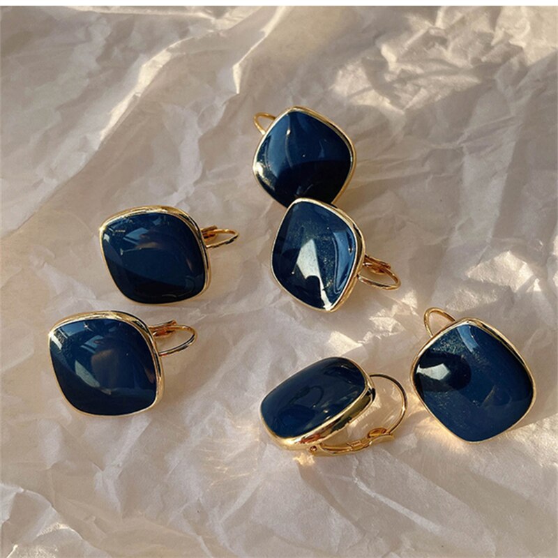 Huanzhi 2020 novo metal gotejamento esmalte geométrico quadrado brincos do parafuso prisioneiro retro ouro na moda para as meninas do casamento jóias de viagem
