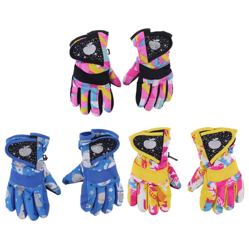Waterproof Winter Skiing Snowboarding Gloves Warm Mittens For Kids Full-Finger Gloves Strap for Sports, Skiing, Cycling