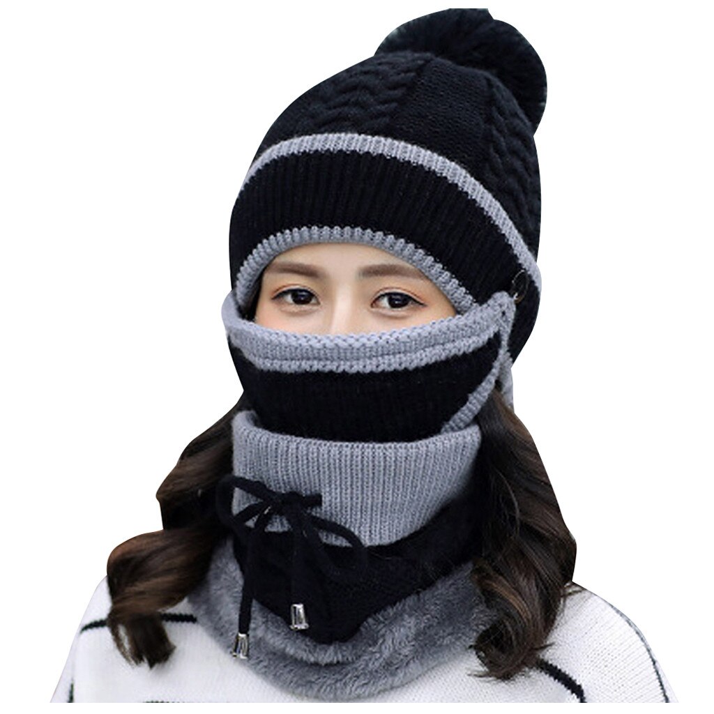 Adult Windproof Hat Cycling Skiing Knit Hat Scarf Mask Sets Warm Knitted Cap Winter Clothes Accessories #5