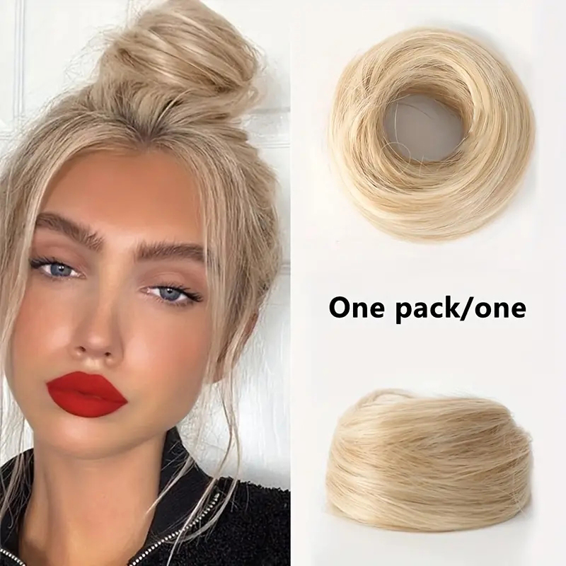 Moño básico para mujer, moño de pelo liso sintético para todas las personas, extensión de cabello de aspecto Natural para mujer: 4/27HL