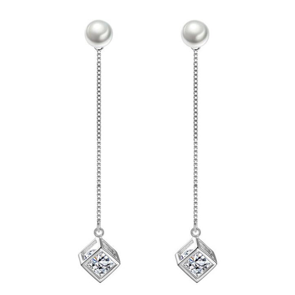 NEHZY S925 Stamp silver Jewelry Woman Retro Long Tassel Cubic Zirconia Checkered Pop Earrings: 1051