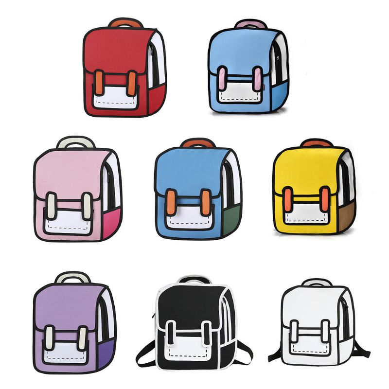 Kreative Frauen 2D Zeichnung Rucksack Cartoon Schule Tasche Comic Bookbag für Teenager Mädchen Daypack Reise Rucksack