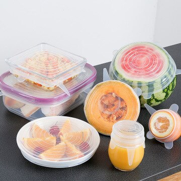Envolturas de silicona reutilizables para alimentos, cubiertas selladas para mantener la comida fresca, sellado de silicona, tapas elásticas al vacío, organización de envolturas de Saran, 6 uds.