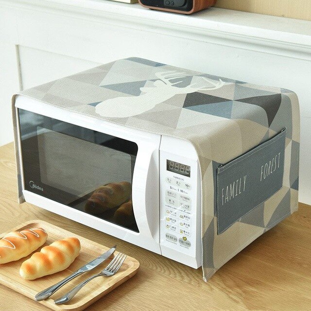 Cubierta de algodón de lino para horno microondas accesorios para cocina cubierta impermeable para horno microondas de cocina: Blue deer
