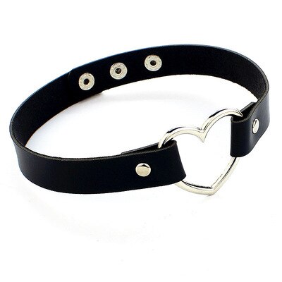 2021 styl Harajuku czarny punkowy Choker Choker damski geometryczny miłość skóra ciemny czarny naszyjnik obojczyka z pałąkiem na kark: Black-12