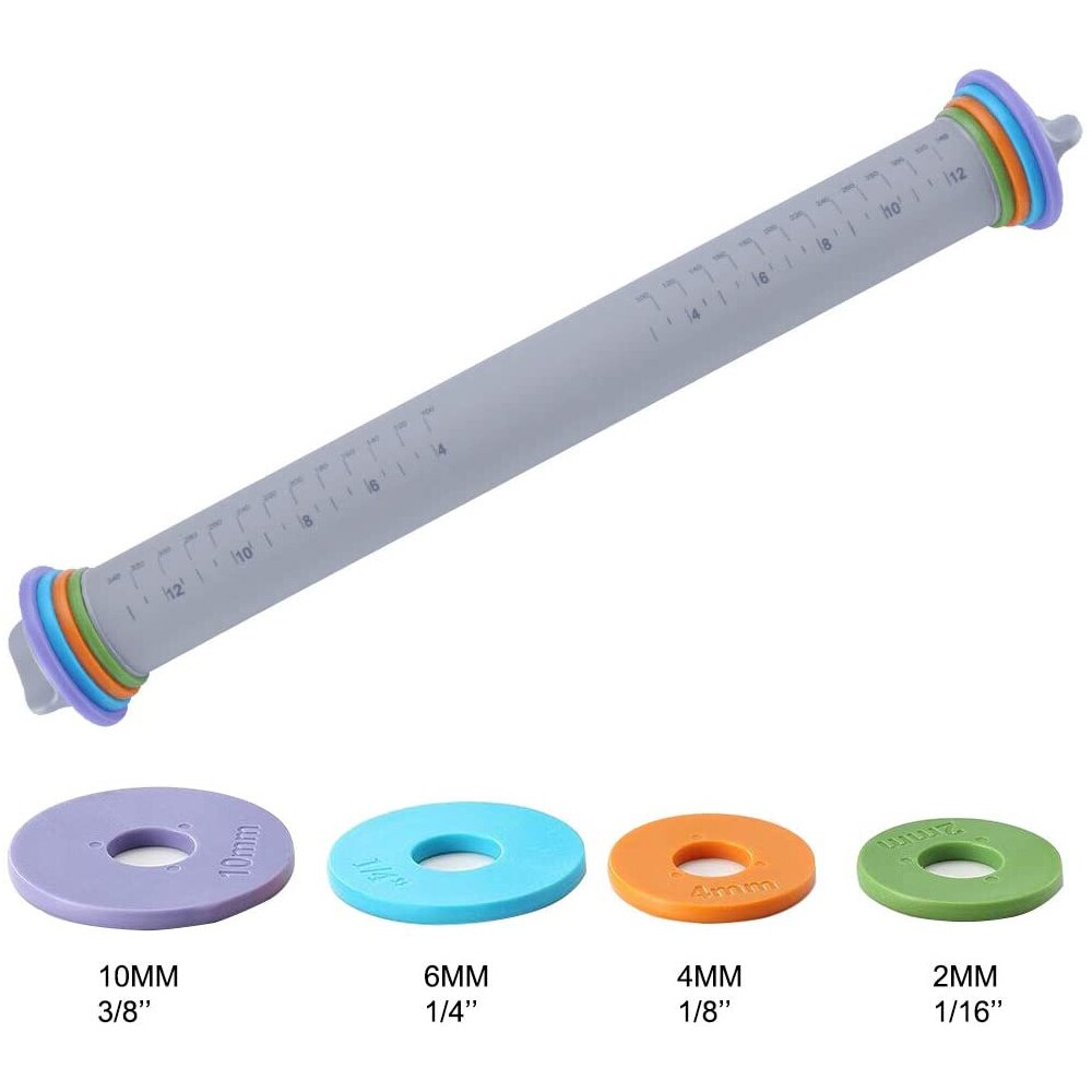Non-stick Rolling Pin Silicone Fondant Embossing Roller Thickness Adjustable Rolling Pins Cake Dough Roller Pastry Baking Tool