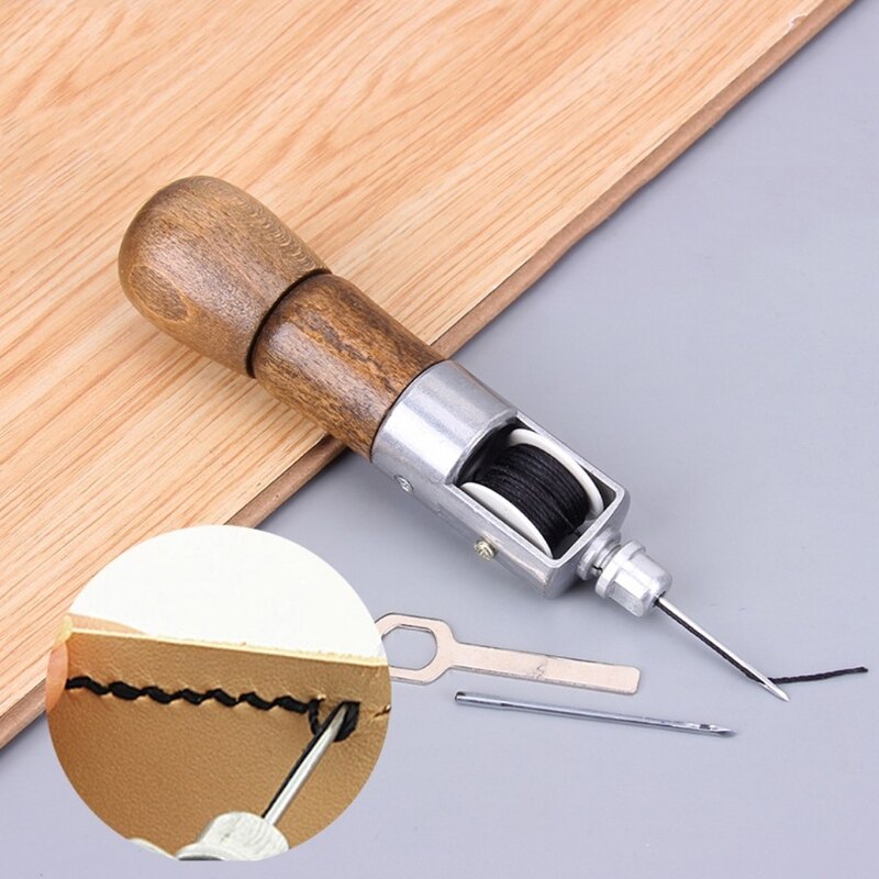 Leathercraft Lock Stitch Sewing Awl Thread Kit Needles Stitch Leather Fabric D0AC