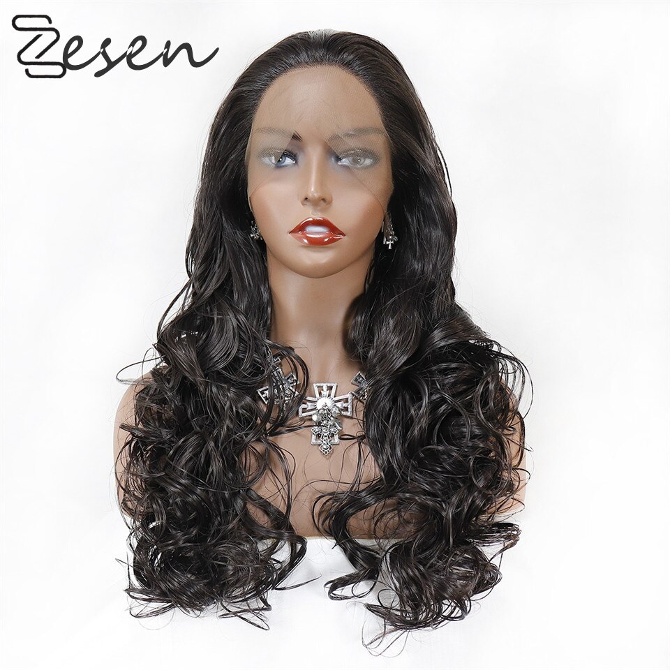 ZESE13x4 Zwarte Synthetische Lace Front Pruiken Body Wave Lang Haar Slip Lijmloze Met Natuurlijke Haarlijn Voor Vrouwen Met Baby Haar