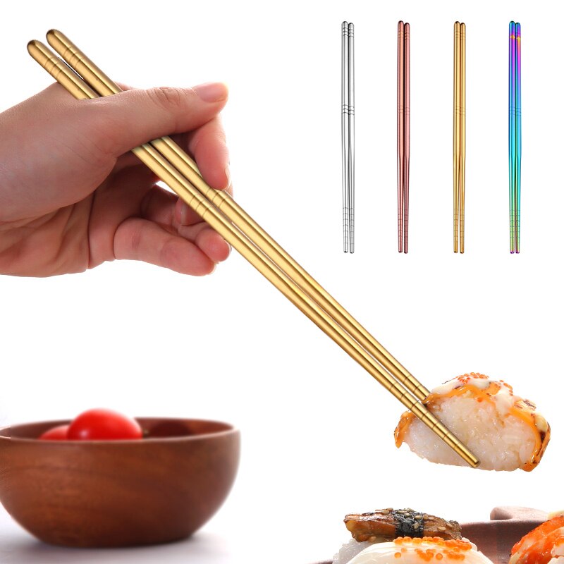 1 Paar Chinese Metalen Eetstokjes Antislip Rvs Eetstokjes Draagbare Chop Stick Herbruikbare Voedsel Sticks Voor Sushi Hashi 23Cm