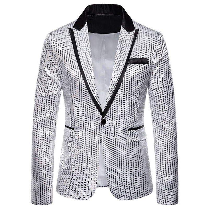 Shiny Sequin Blazer - Single Button Tuxedo Jacket - Party, Wedding, Prom, Nightclub Stage Suit