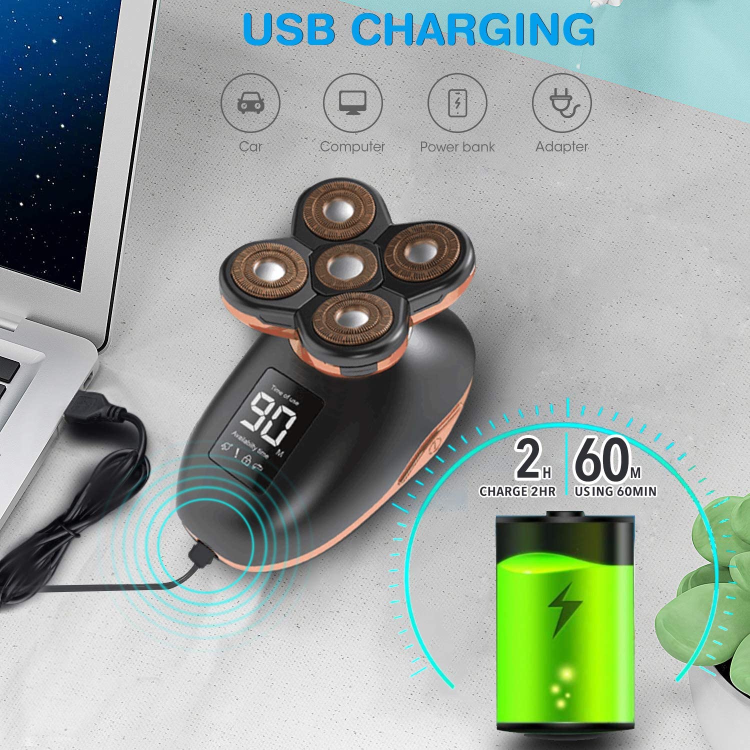 MARSKE 5D Floating Electric Shaver for Men 5 in 1 Shavers Bald Men Beard Trimmer Grooming Kit LED Display USB Rechargeable
