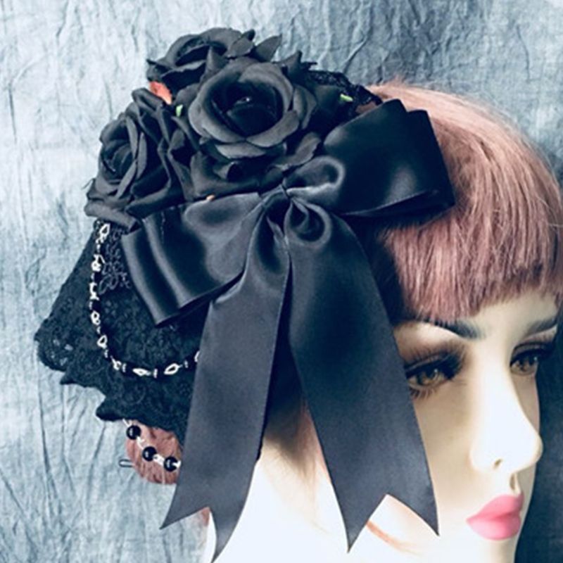 Dames bloemenkant fascinator kunstmatige roos strik haarspeld nep kralen ketting hoed bloemenkant fascinator