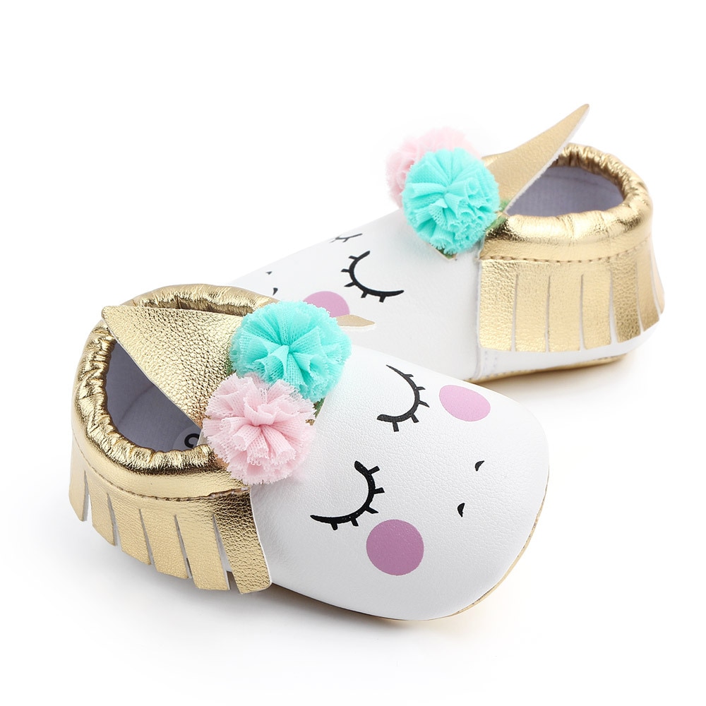 toddler baby girl flowers unicorn shoes plush PU shoes soft bottom crib shoes spring and autumn first step 0-18M