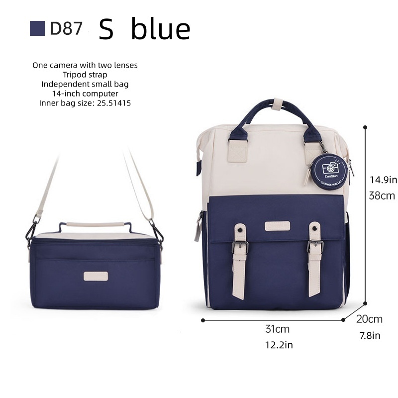 Camera bag backpack large capacity camera bag waterproof storage double shoulder camera backpack single lens reflex camera bag: DEEP BLUE