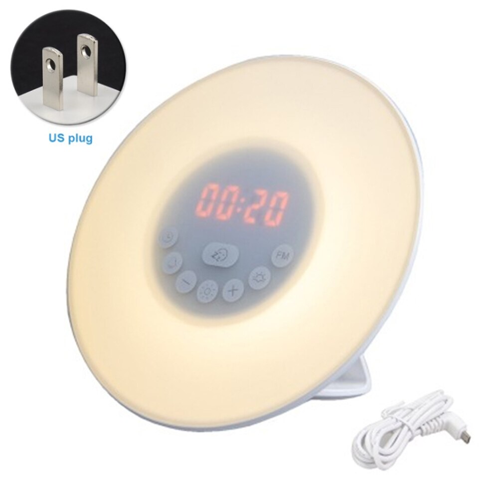 Alarm Clock Night Light Colorful LED FM Radio Portable Atmosphere Natural Light Modern Touch Sensitive Simulation Sunset Sunrise: US Plug