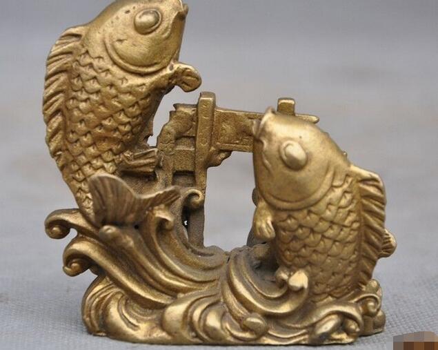 Messing Koper Chinese Feng Shui Gunstige Geluk Dier Vis Goudvis Standbeeld 3&quot;
