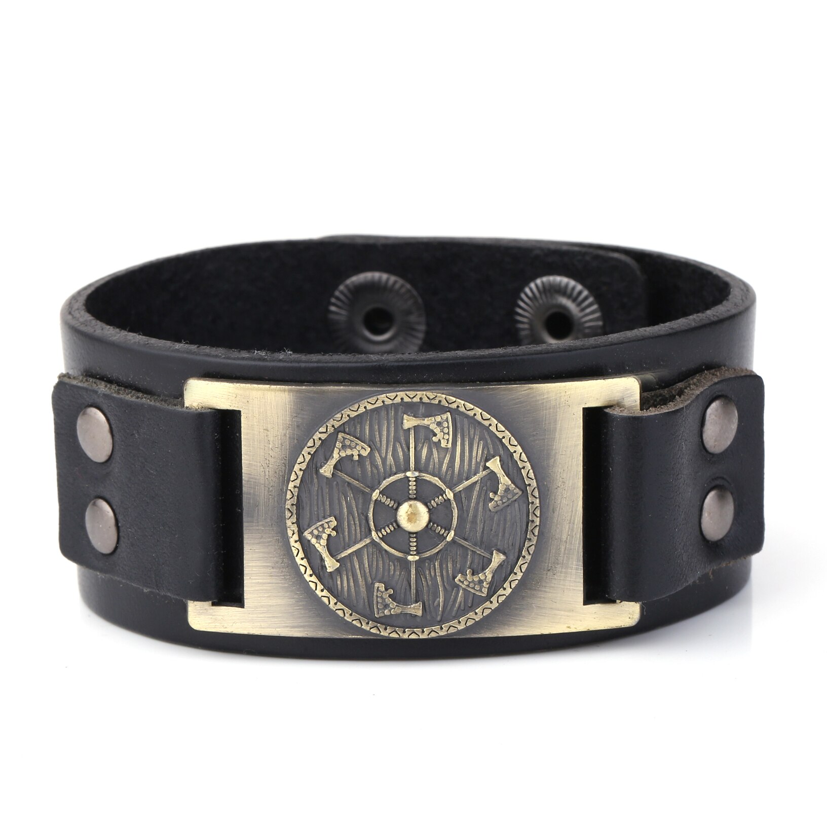 Skyrim – bracelet en cuir large avec pendentif de hache Viking, bijoux de la mythologie nordique, amulette Kolovrat esclave Wicca Pulseira: black-bronze