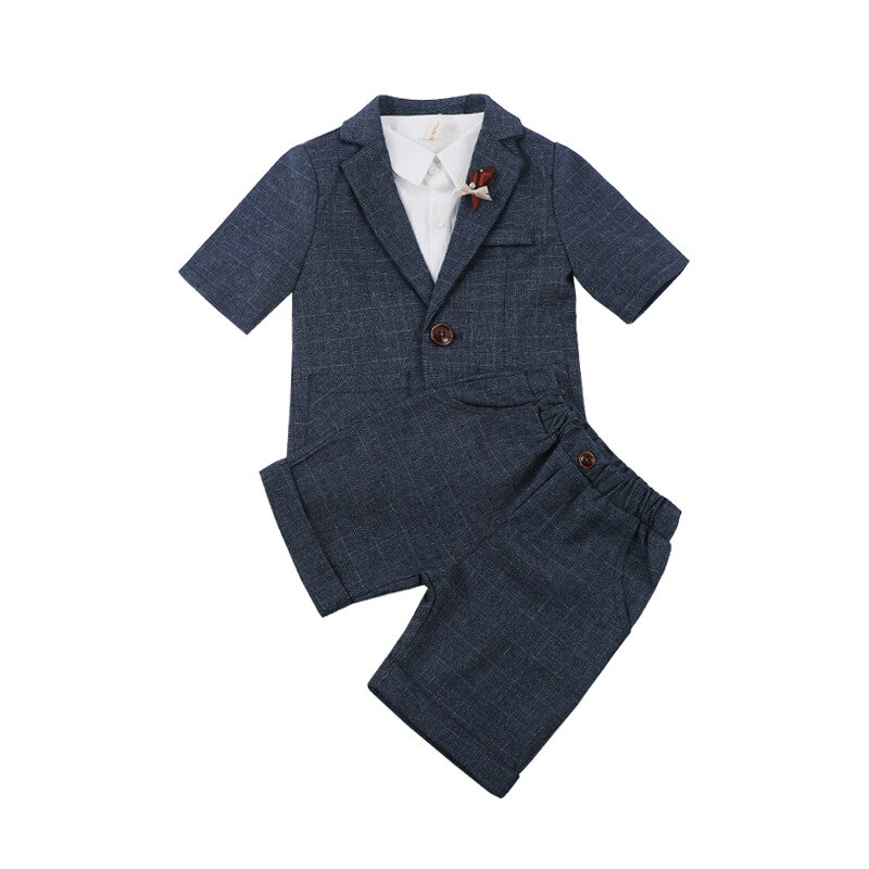 Sommar formella kostym set blomma pojkar kortärmade kavaj shorts outfits barn stilig bröllopsfest prestanda kostym
