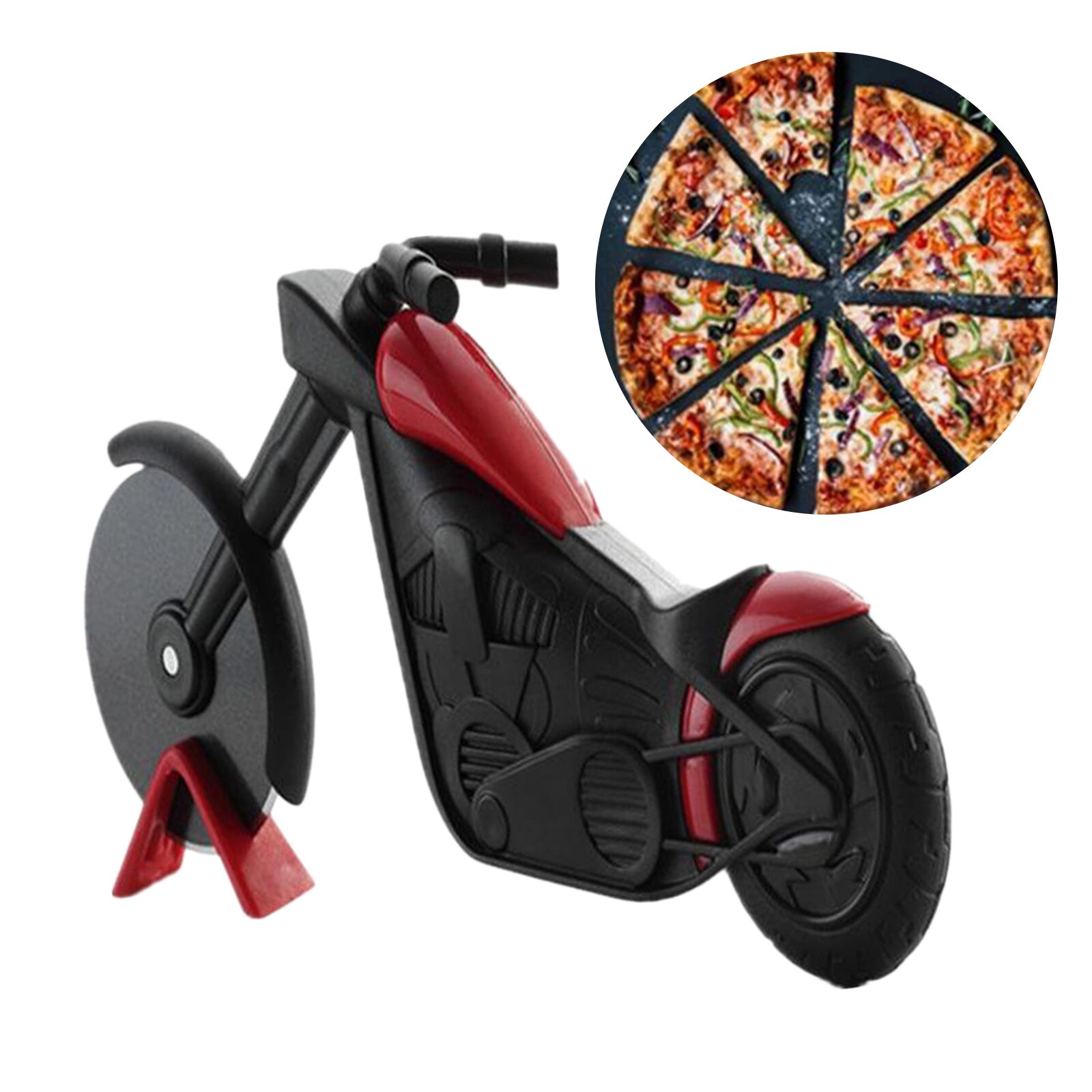 Motorcycle Pizza Cutter, Pizza Slicer Cutter Wheel with Stainless Steel Blade Funny Pizza with Display Stand