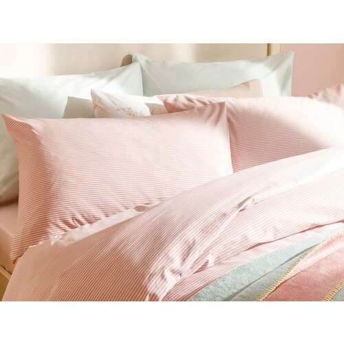 English Home Petit Stripe cotton double duvet cover set 200x220cm Pink-Grey