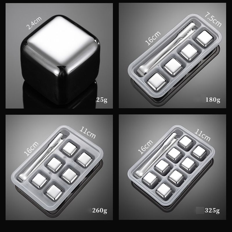 Reusable Stainless Steel Ice Cubes, Whiskey Stones, Whiskey Cubes Tray and Ice Tong Bundle
