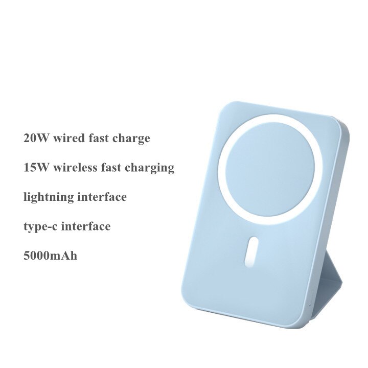 Folding Stand Power Bank 15W Wireless Fast Charging Magnetic Powerbank External Battery Fast Charger Auxiliary Battery poverbank: blue
