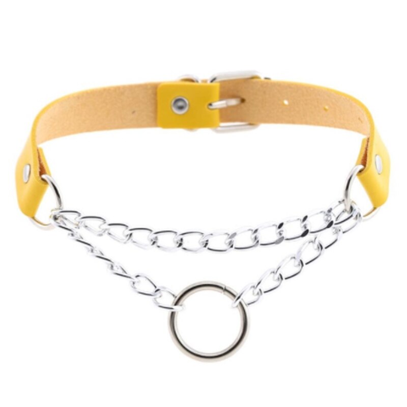 Punk choker collar for women necklace Goth Silver color chain leather choker collar women chocker girls emo jewelry: Yellow