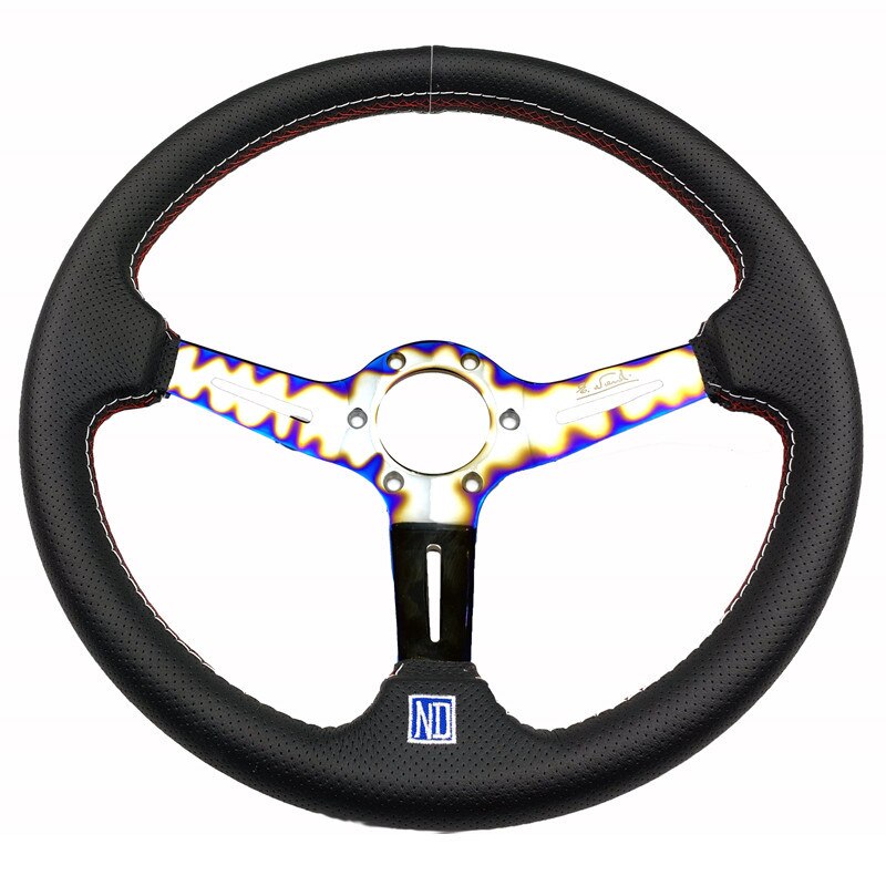 ND 350mm Burn blue Steering Wheel Leather Deep concave Steering Wheel Game Steering Wheel
