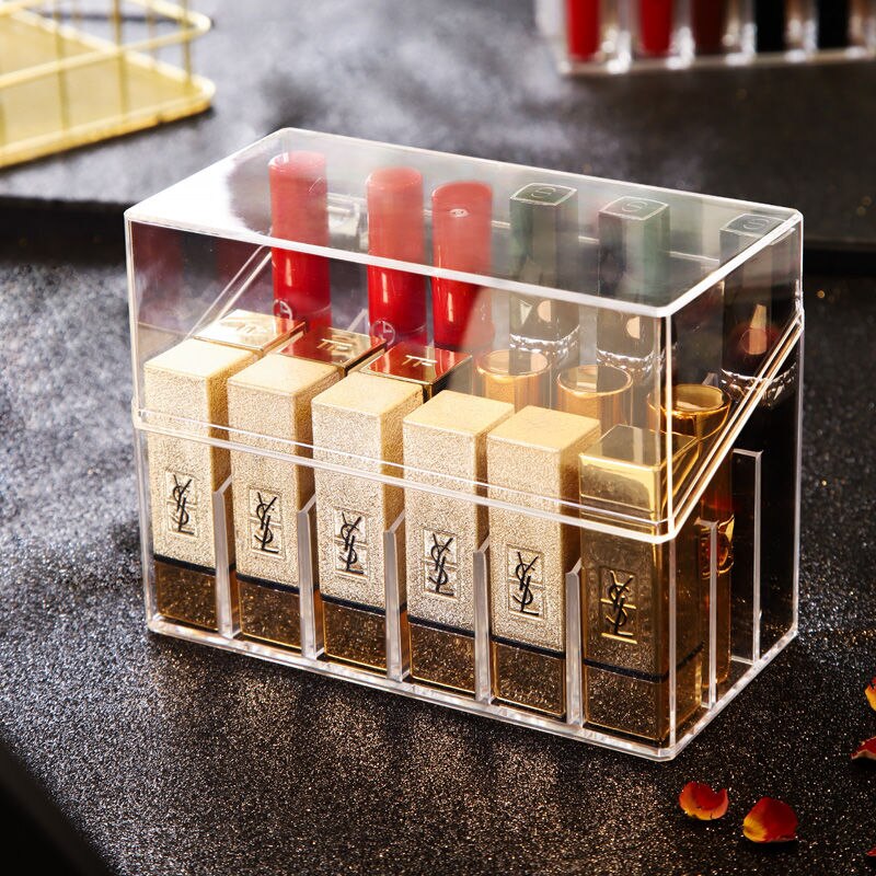 Makeup Organizer Storage Box with Lid Perfume Lipstick Display Shelf Acrylic Carrying Container Cosmetic Case High Capacity