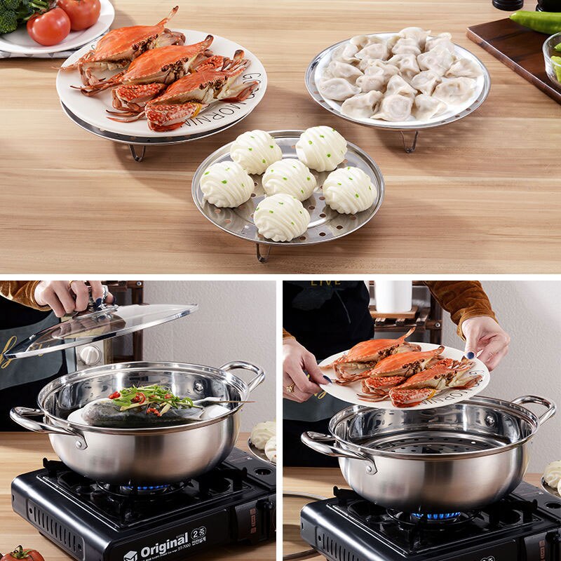 Stainless Steel Steamer Round Stackable Steaming Rack Thickening Water Steamer Household Steaming Grid Kitchen Tools