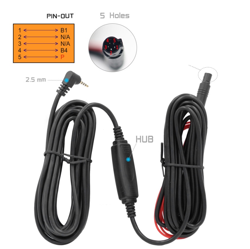 5 pin Versterker DVR 6 M/10 M kabel voor achteruitrijcamera Lens 2.5mm Jack HD met HUB kabel
