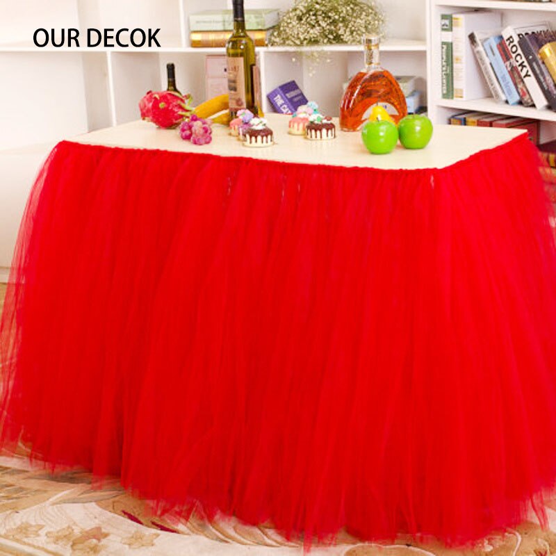 Tulle Tutu Table Skirt Tableware for Wedding Decoration Baby Shower Party Wedding Table Skirting Home Textile Finished Product: Red