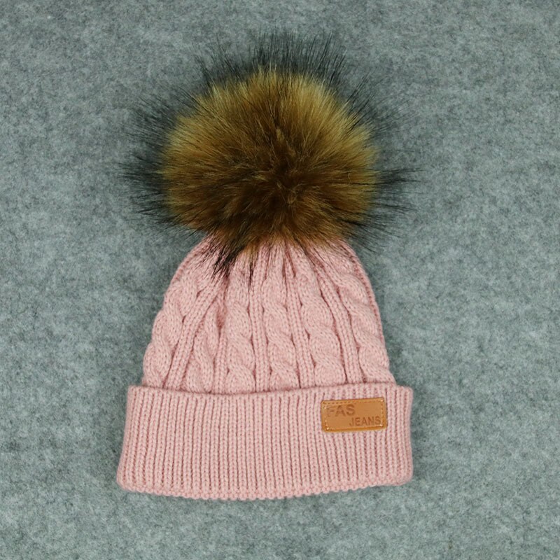 Gorro de lana con bola de pelo para niños, gorro de esquí cálido para deportes al aire libre, nieve, esquí, snowboard: Leather powder