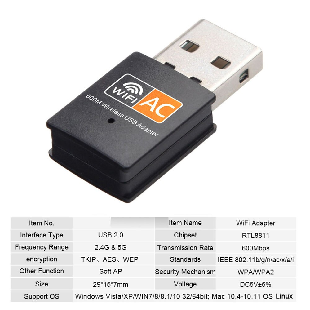 2.4Ghz 5Ghz Dual Band 600Mbps Usb Wifi Adapter Draadloze Netwerkkaart Draadloze Usb Wifi Adapter Wifi dongle Pc Netwerkkaart