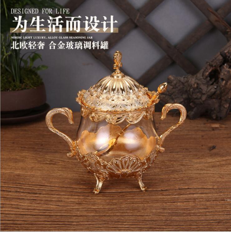 gold/silver glass jars with lids metal candy jar food container storage containers glass bottle glass container TWG012