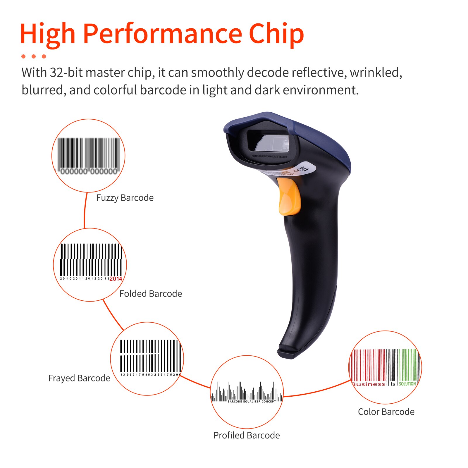 Handheld 1D2D/QR Barcode Scanner USB Wired Bar Code Reader Manual Trigger/Auto Continuous Scanning Support Paper/Screen Code