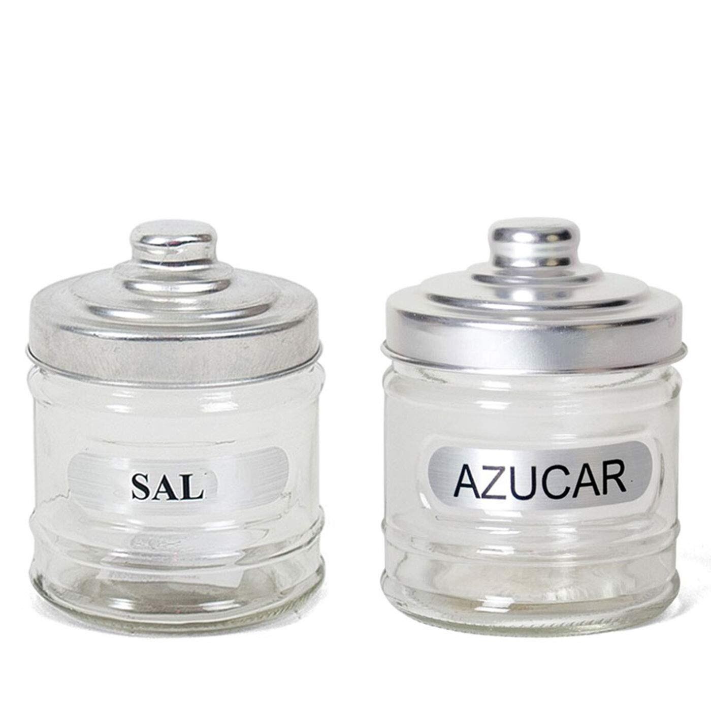 Set de salero y azucarero de cristal 280 ml, botes para sal y azúcar transparentes con tapa 10,5 x 8,5 cm, tarros, recipientes