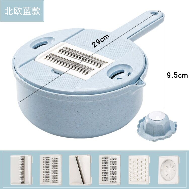 Multi function chopper peeler kitchen manual slicing shredding mashed potato shaving and wiping machine: Blue