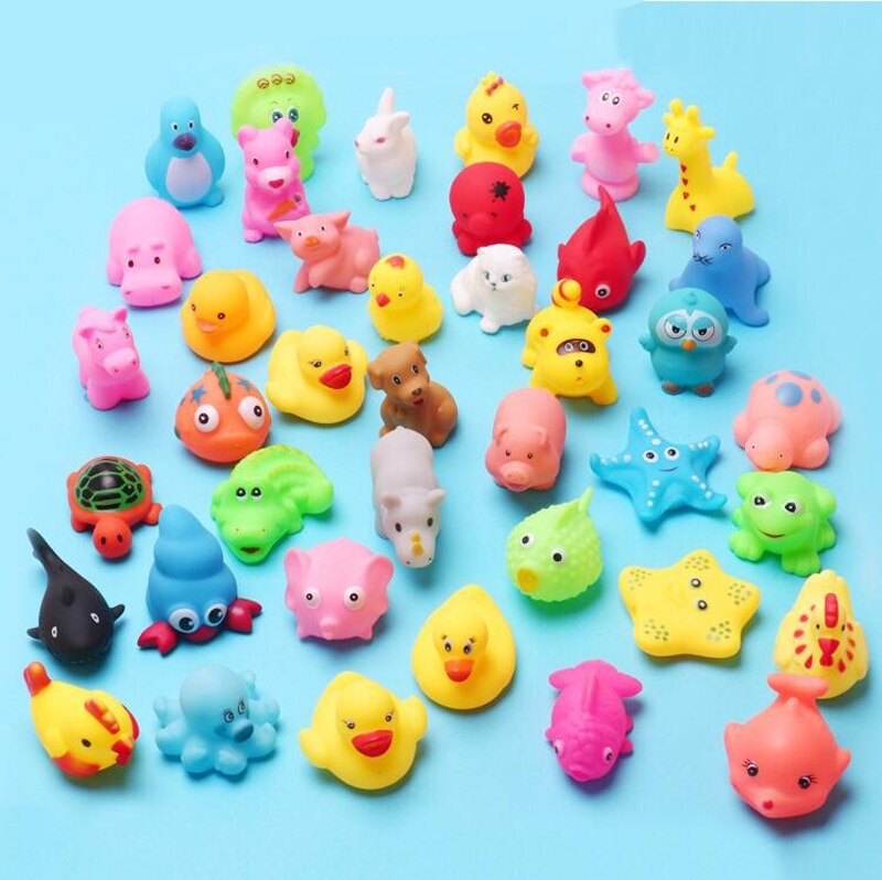 13Pcs/lot Cute Mixed Random Animals Soft Rubber Float Squeeze Sound Squeaky Bathing Toys For Baby GYH