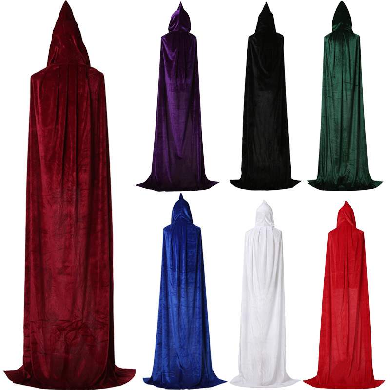 I bambini di età di Carnevale Costume di Halloween Uomo Donna Wizard Cosplay Lungo Mantello di Velluto Gotico Mantello Con Cappuccio Robe Medievale Strega Vampiro