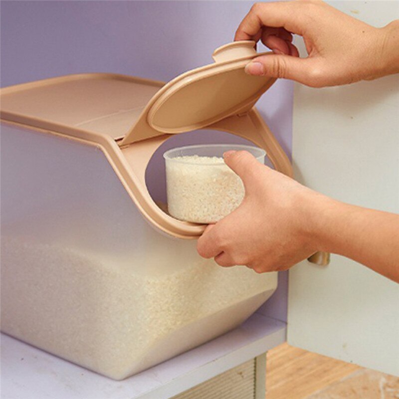 Storage Box Container Kitchen Rice Fruit Storage Box Barrel Grain Large Capacity Candy Snack Dry Grain Food Boxes Slide Cover @C
